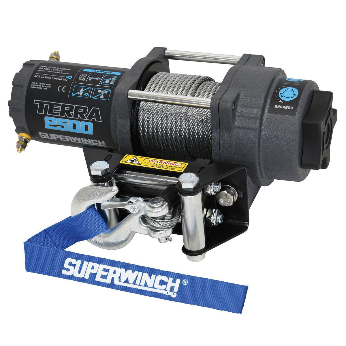 Terra 2500 Powersports 2500lb 12V DC Winch with Steel Wire Rope Textured Gray - 1125260