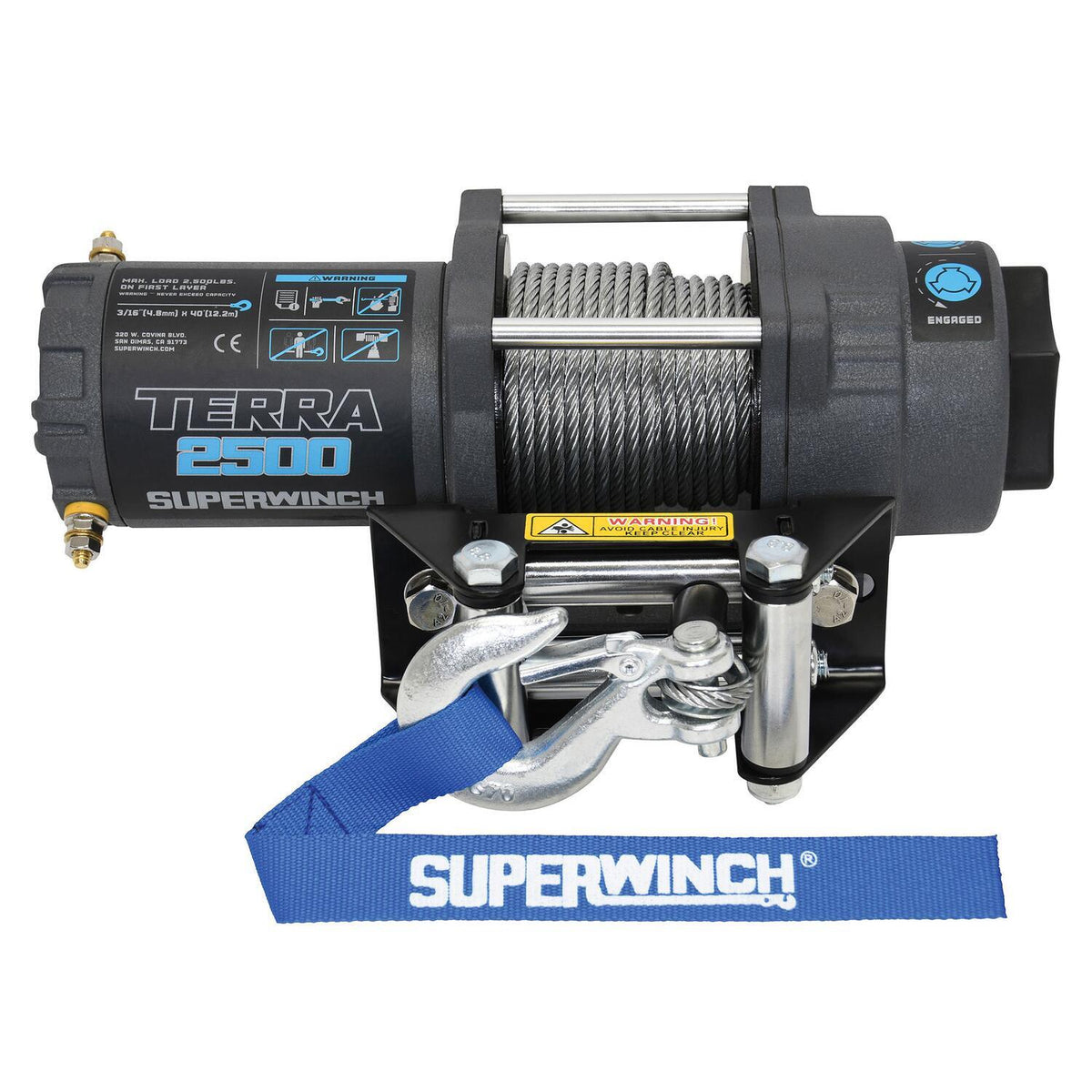 Terra 2500 Powersports 2500lb 12V DC Winch with Steel Wire Rope Textured Gray - 1125260