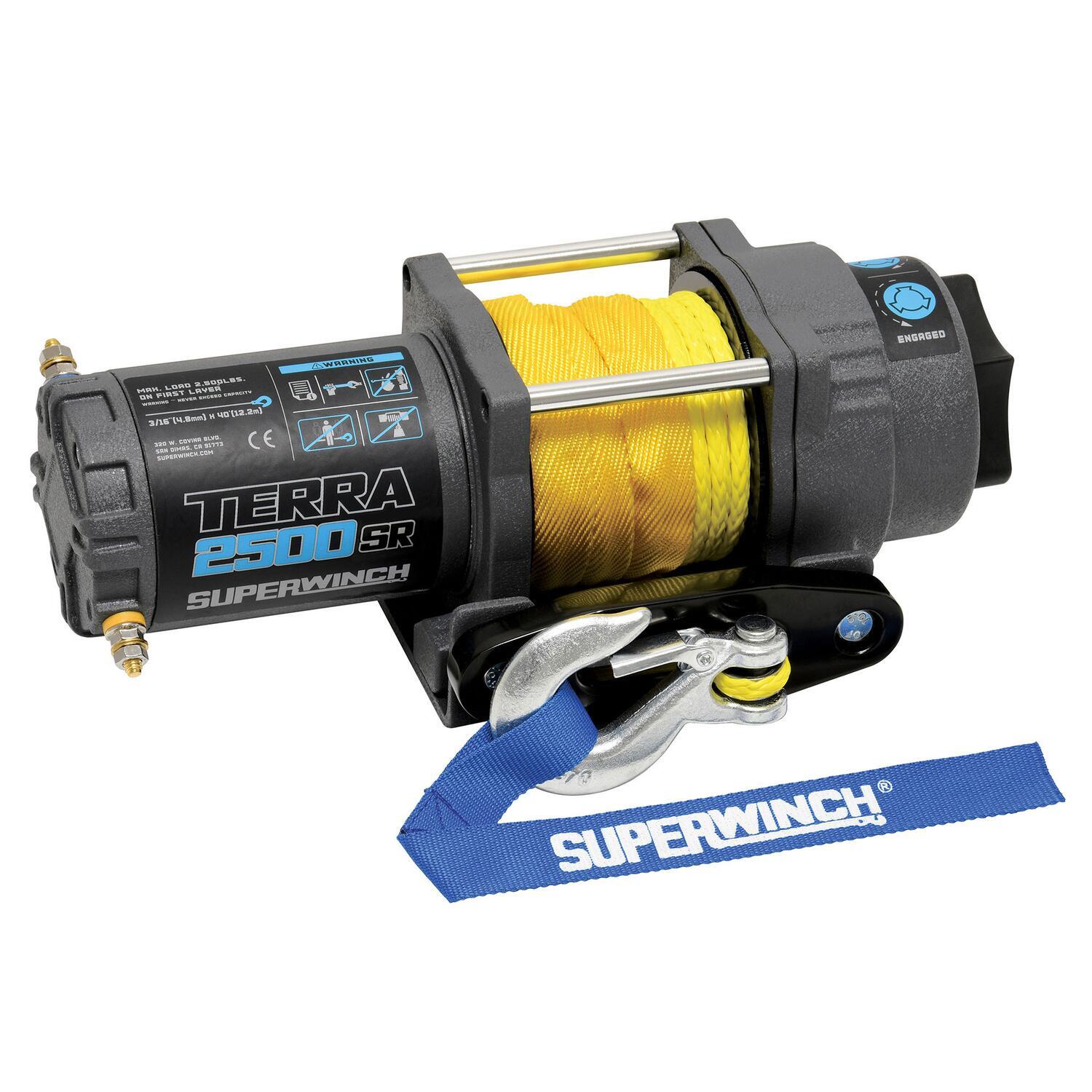 Terra 2500SR Powersports 2500lb 12V DC Winch with Synthetic Rope Textu