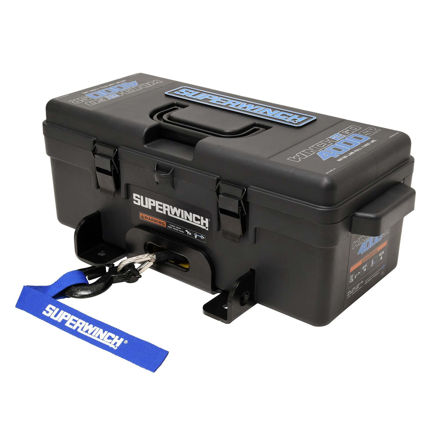 Winch2Go 12V DC Electric Portable Utility Winch 4000lb(1814.4kg) Single Line Pull with Steel Mounting Plate Integrated Hawse Fairlead 7/32 in. x 47 ft. Synthetic Rope Handheld Remote - 1140232