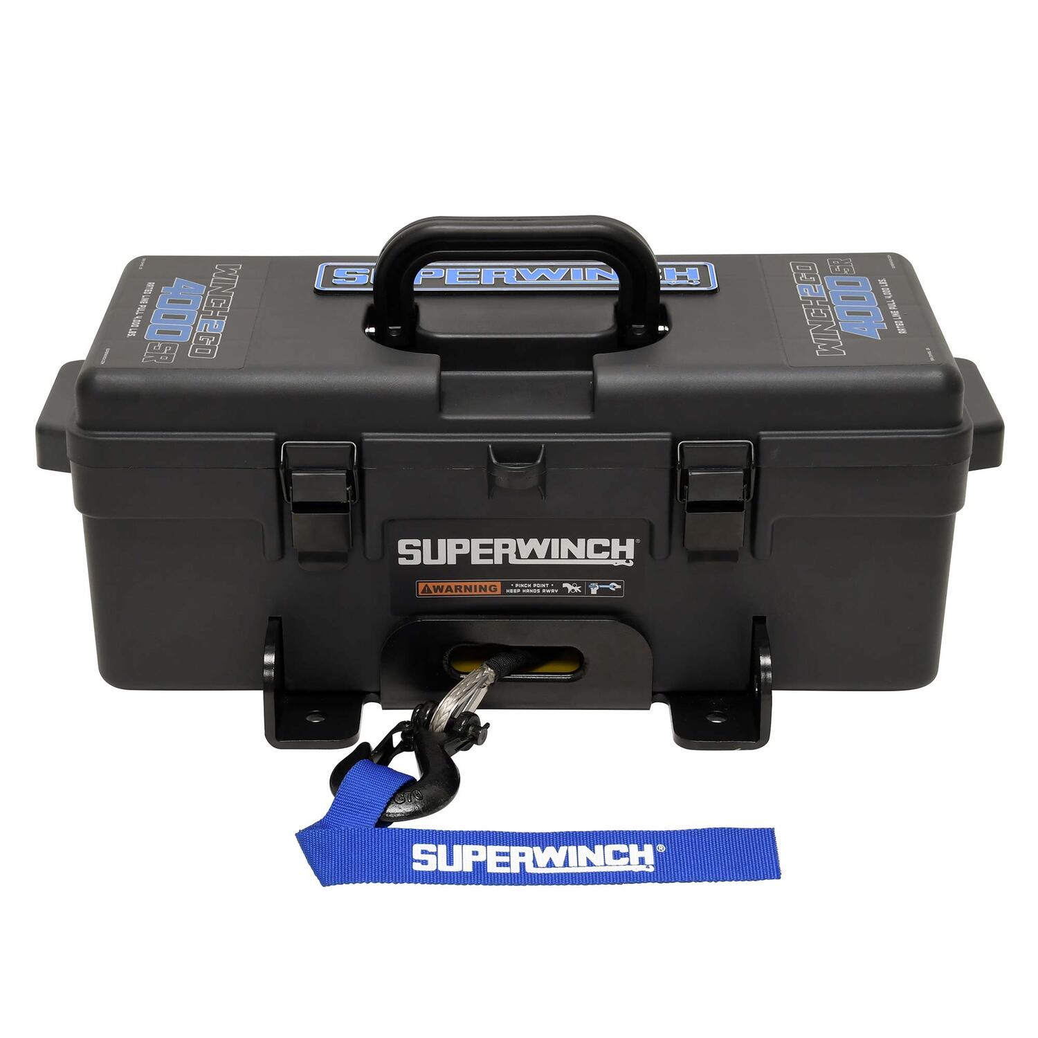 Winch2Go 12V DC Electric Portable Utility Winch 4000lb(1814.4kg) Single Line Pull with Steel Mounting Plate Integrated Hawse Fairlead 7/32 in. x 47 ft. Synthetic Rope Handheld Remote - 1140232