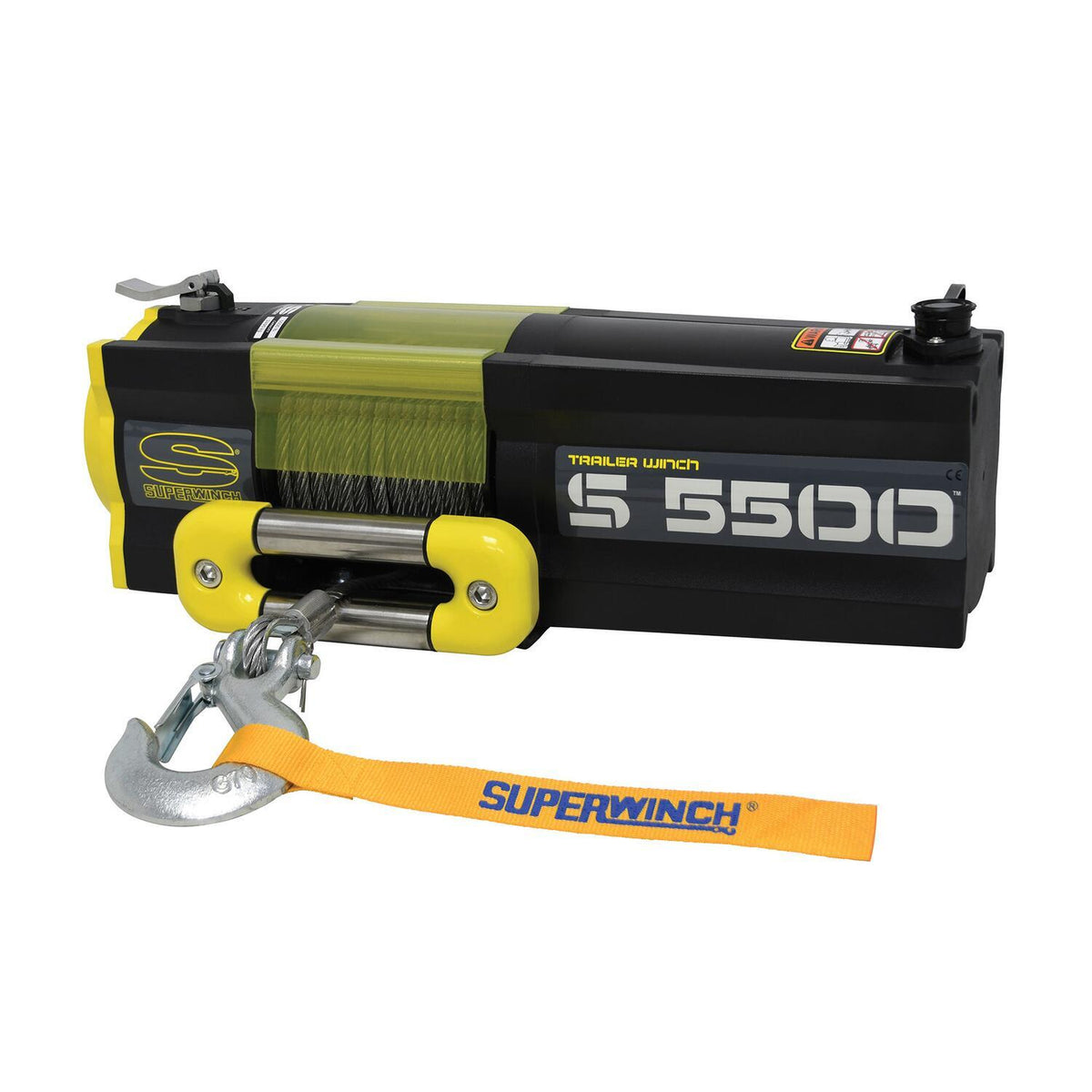 S5500 5500lb 12V DC Trailer Winch with Steel Wire Rope Yellow - 1455200