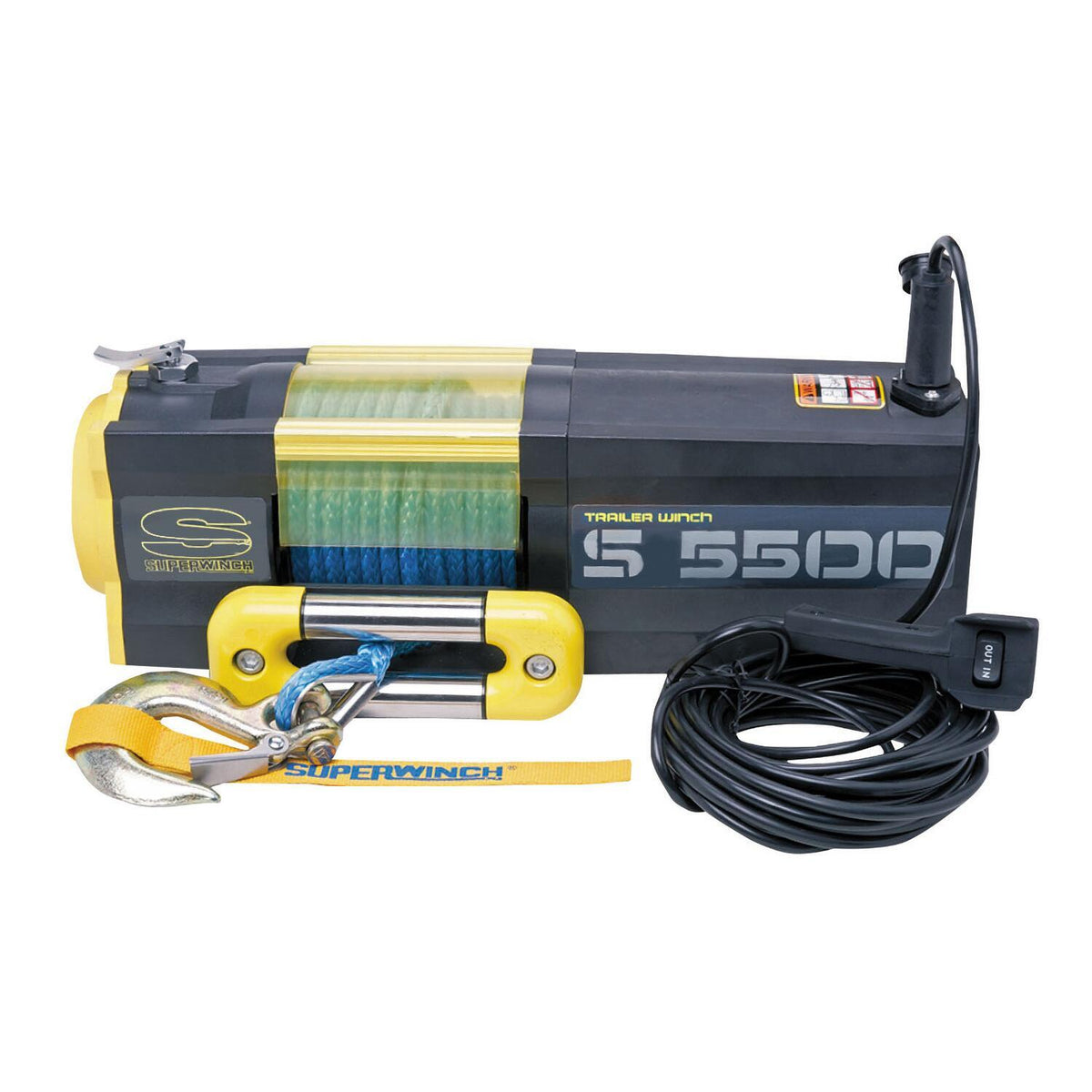 S5500SR 5500lb 12V DC Trailer Winch with Synthetic Rope Yellow - 1455201