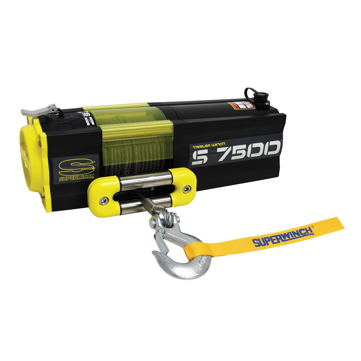 S7500 7500lb 12V DC Trailer Winch with Steel Wire Rope Yellow - 1475200