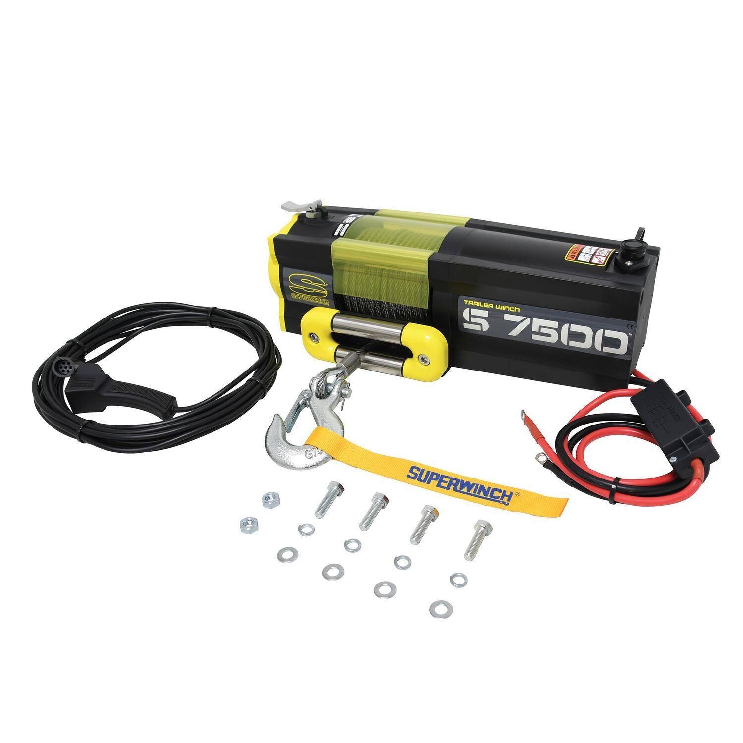S7500 7500lb 12V DC Trailer Winch with Steel Wire Rope Yellow - 147520