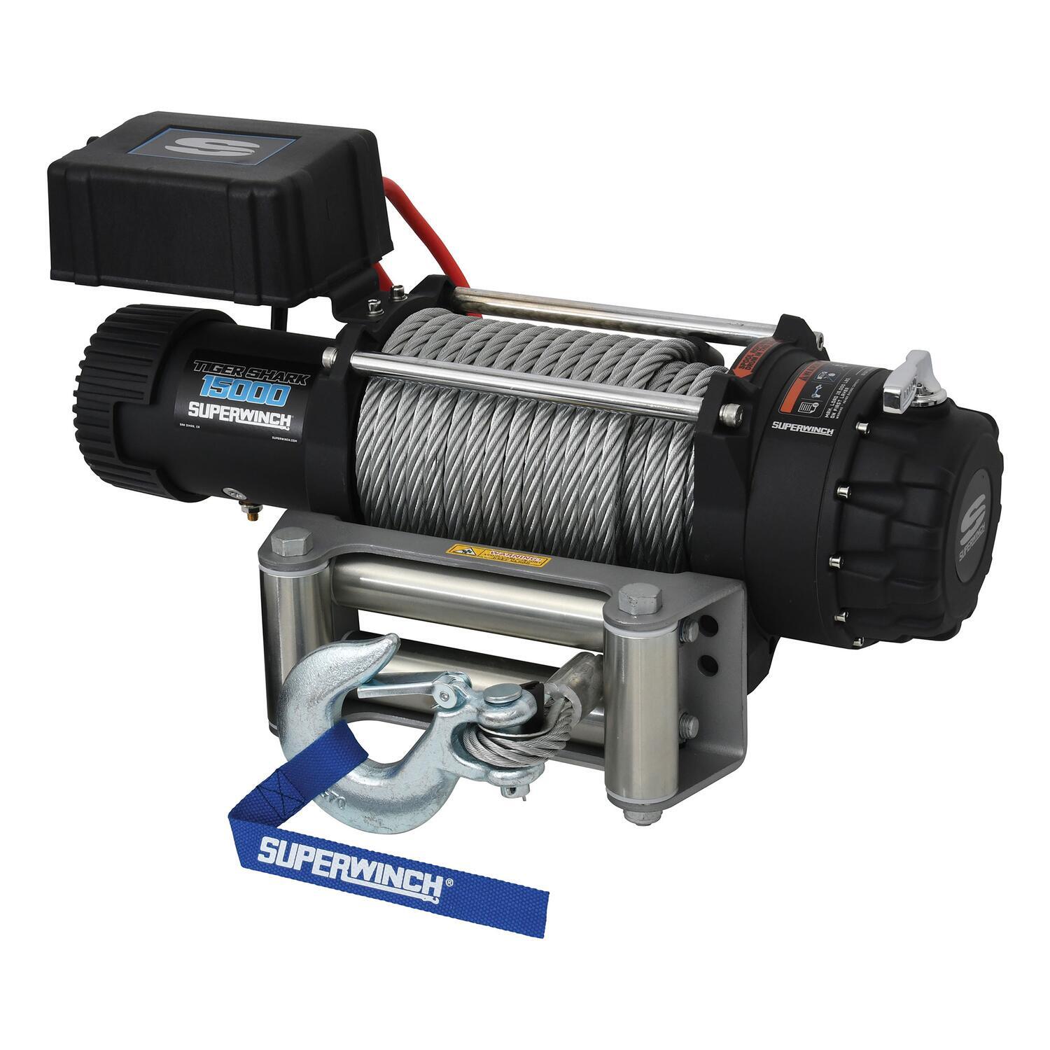 Tiger Shark 15000 15000lb 12V DC Winch with Steel Wire Rope Black - 1515000