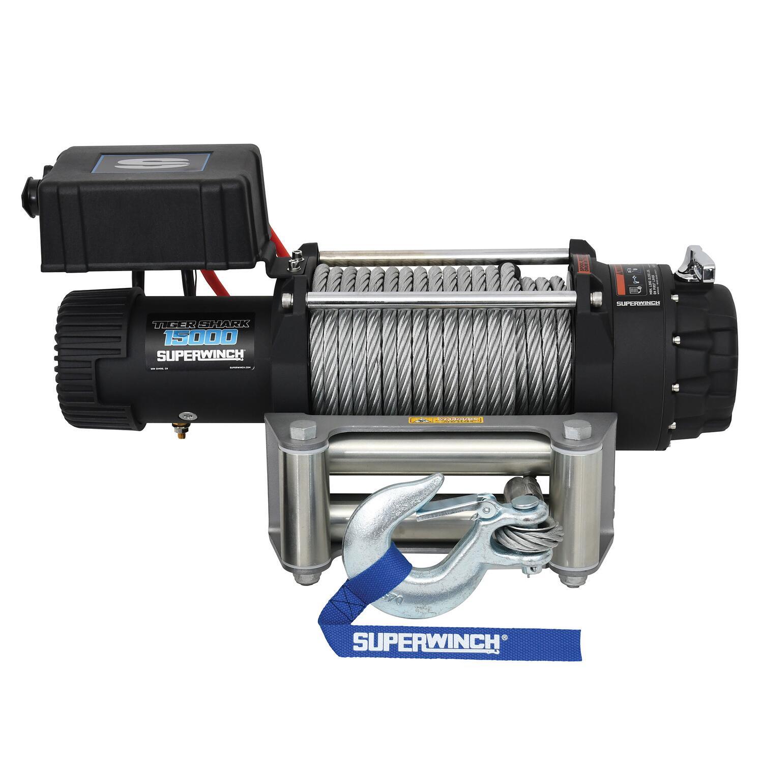 Tiger Shark 15000 15000lb 12V DC Winch with Steel Wire Rope Black - 1515000