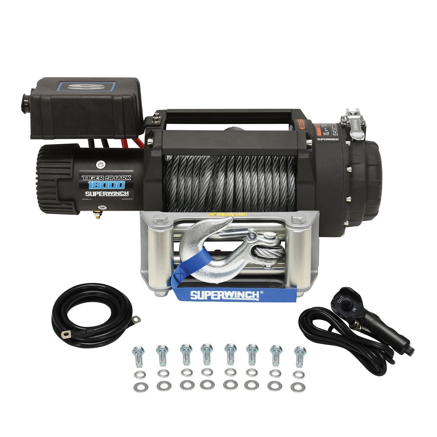 Tiger Shark 18000 18000lb 12V DC Winch with Steel Wire Rope Black - 15