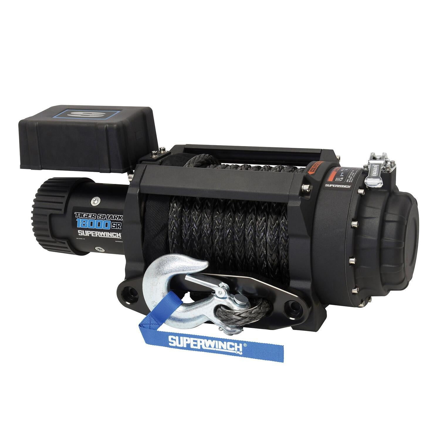 Tiger Shark 18000SR 18000lb 12V DC Winch with Synthetic Rope Black - 1518001
