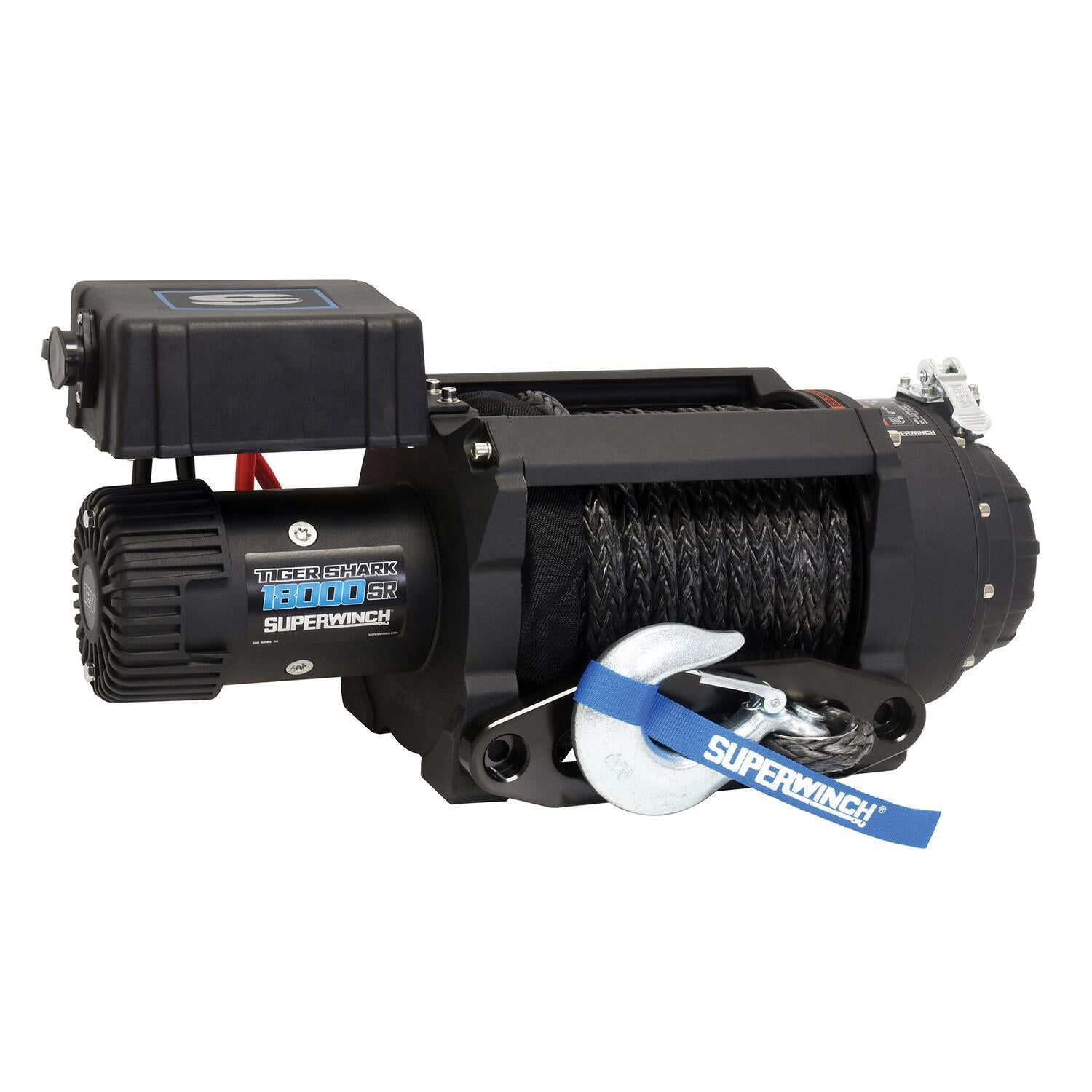 Tiger Shark 18000SR 18000lb 12V DC Winch with Synthetic Rope Black - 1
