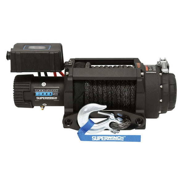 Tiger Shark 18000SR 18000lb 12V DC Winch with Synthetic Rope Black - 1