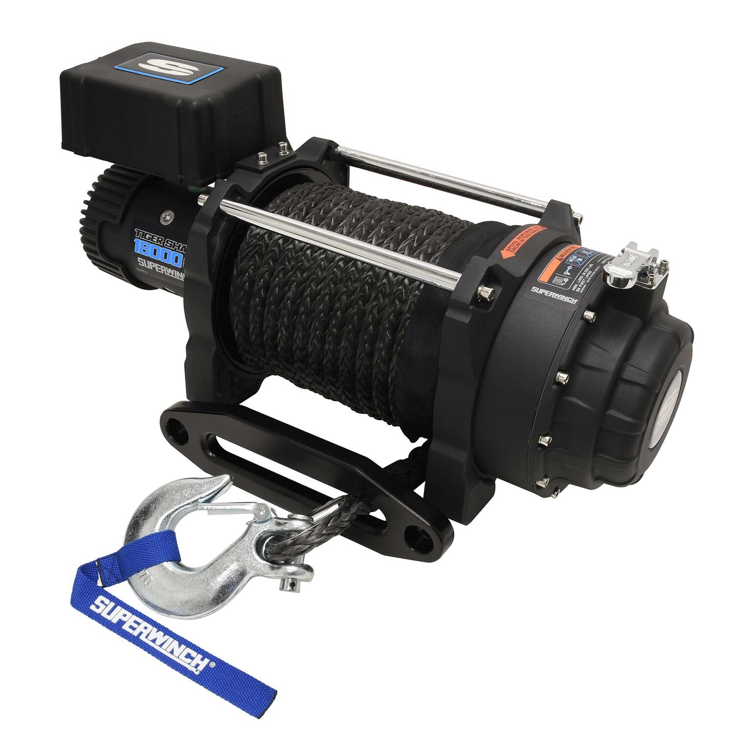 Tiger Shark 18000SR 18000lb 24V DC Winch with Synthetic Rope Black - 1518201