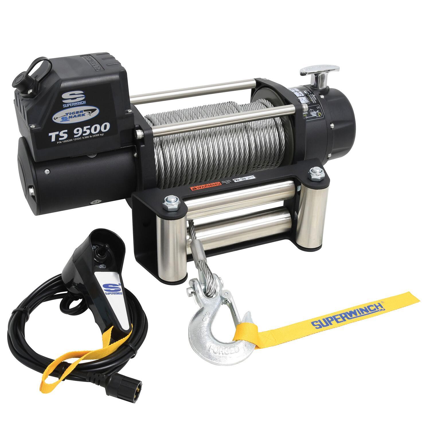 Tiger Shark 9500 9500lb 12V DC Winch with Steel Wire Rope Black - 1595200