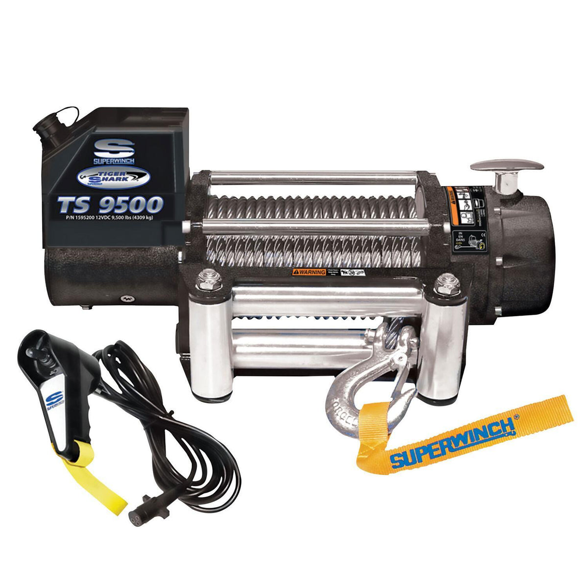 Tiger Shark 9500 9500lb 12V DC Winch with Steel Wire Rope Black - 1595200