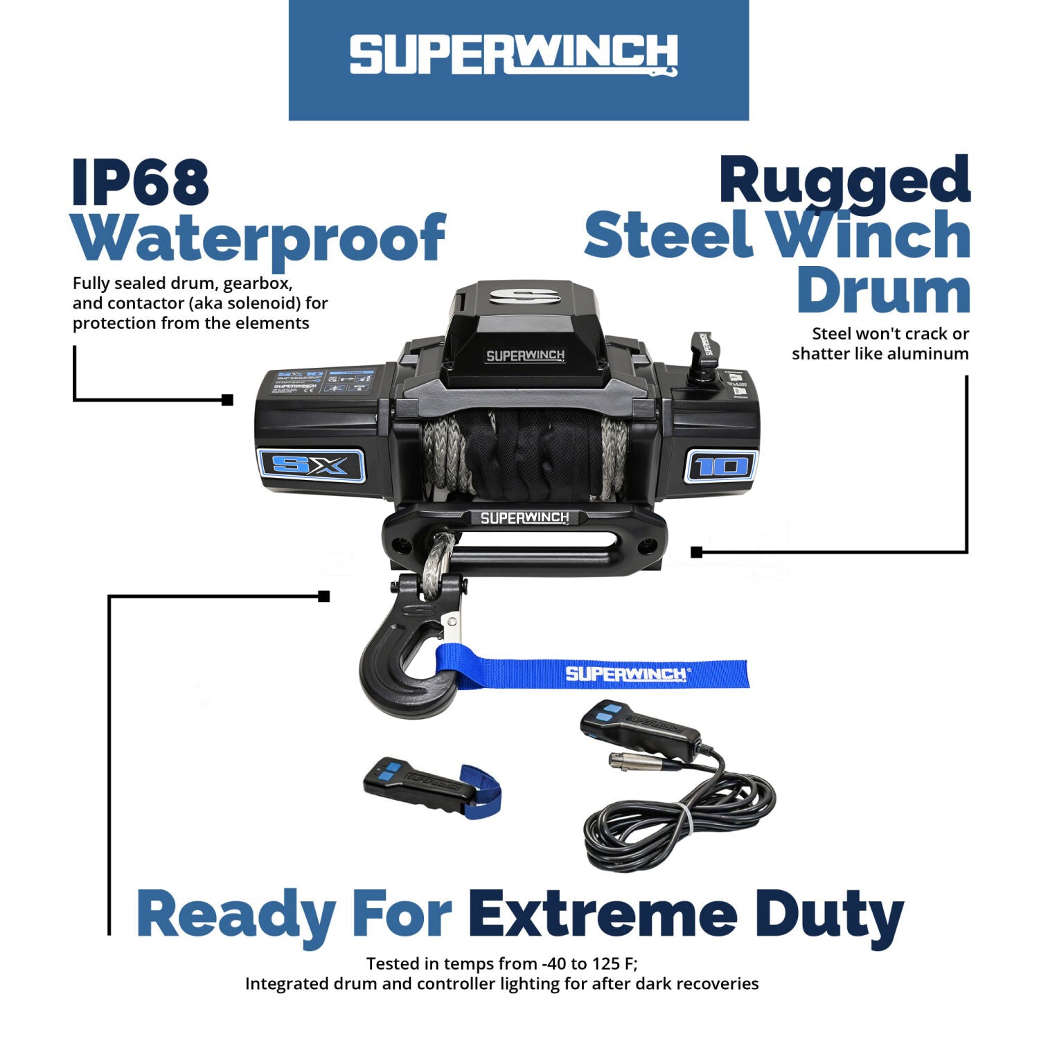 SX10SR 10000lb 12V DC Winch with Synthetic Rope Black - 1710204