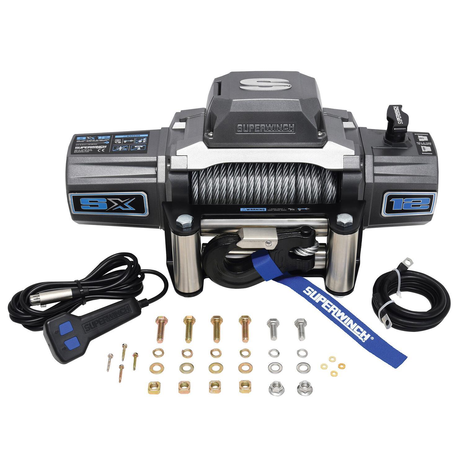 SX12 12000lb 12V DC Winch with Steel Wire Rope Graphite - 1712200
