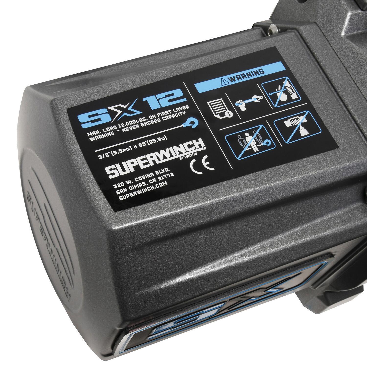 SX12 12000lb 12V DC Winch with Steel Wire Rope Graphite - 1712200