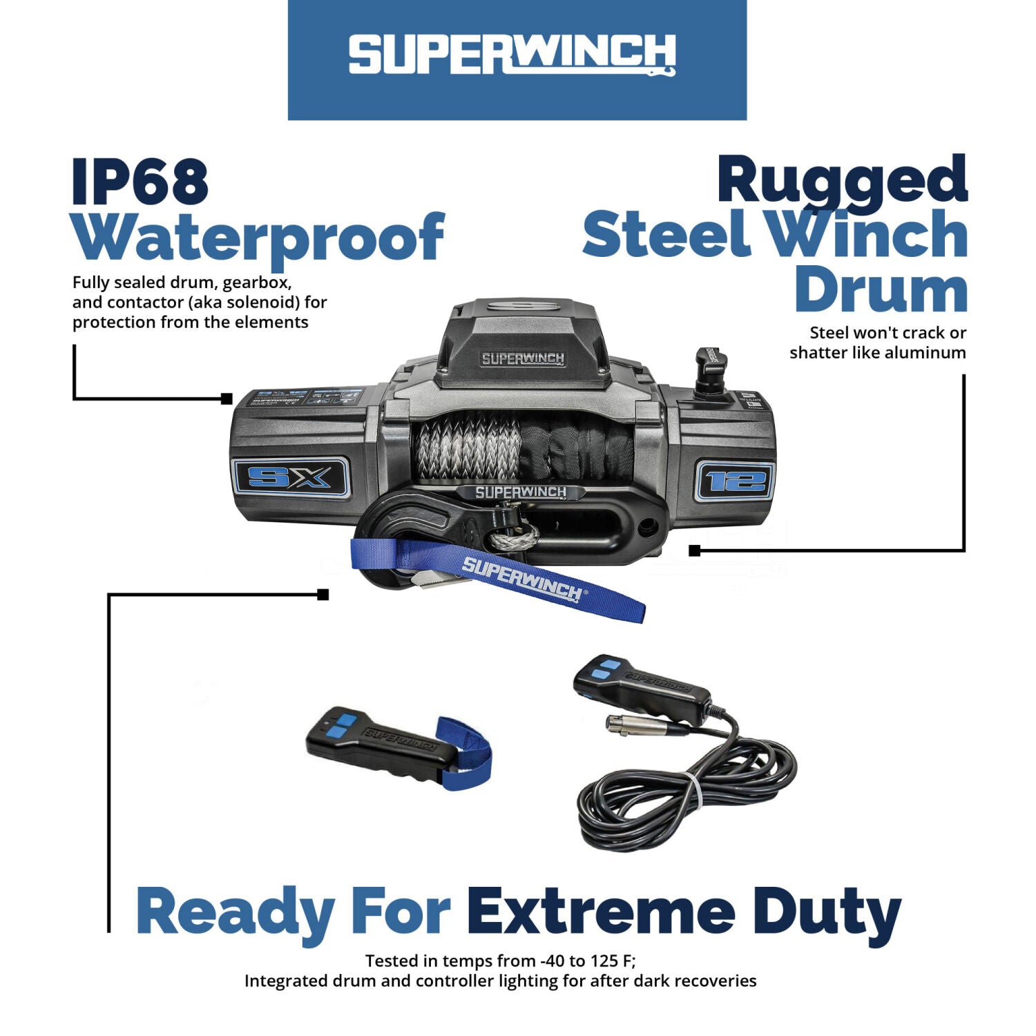 SX12SR 12000lb 12V DC Winch with Synthetic Rope Graphite - 1712201